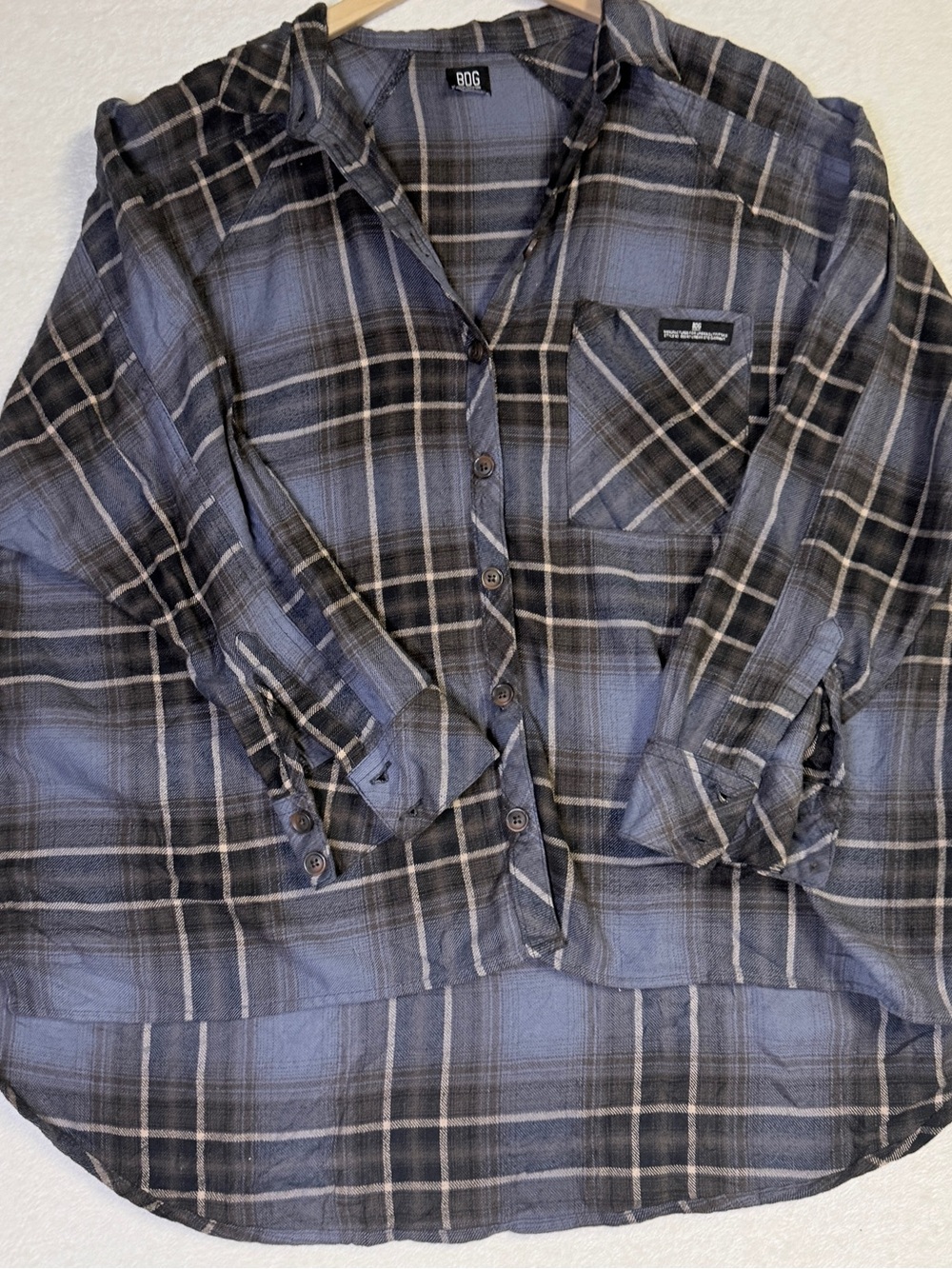 BDG Blue and Tan Plaid Button-Down Shirt